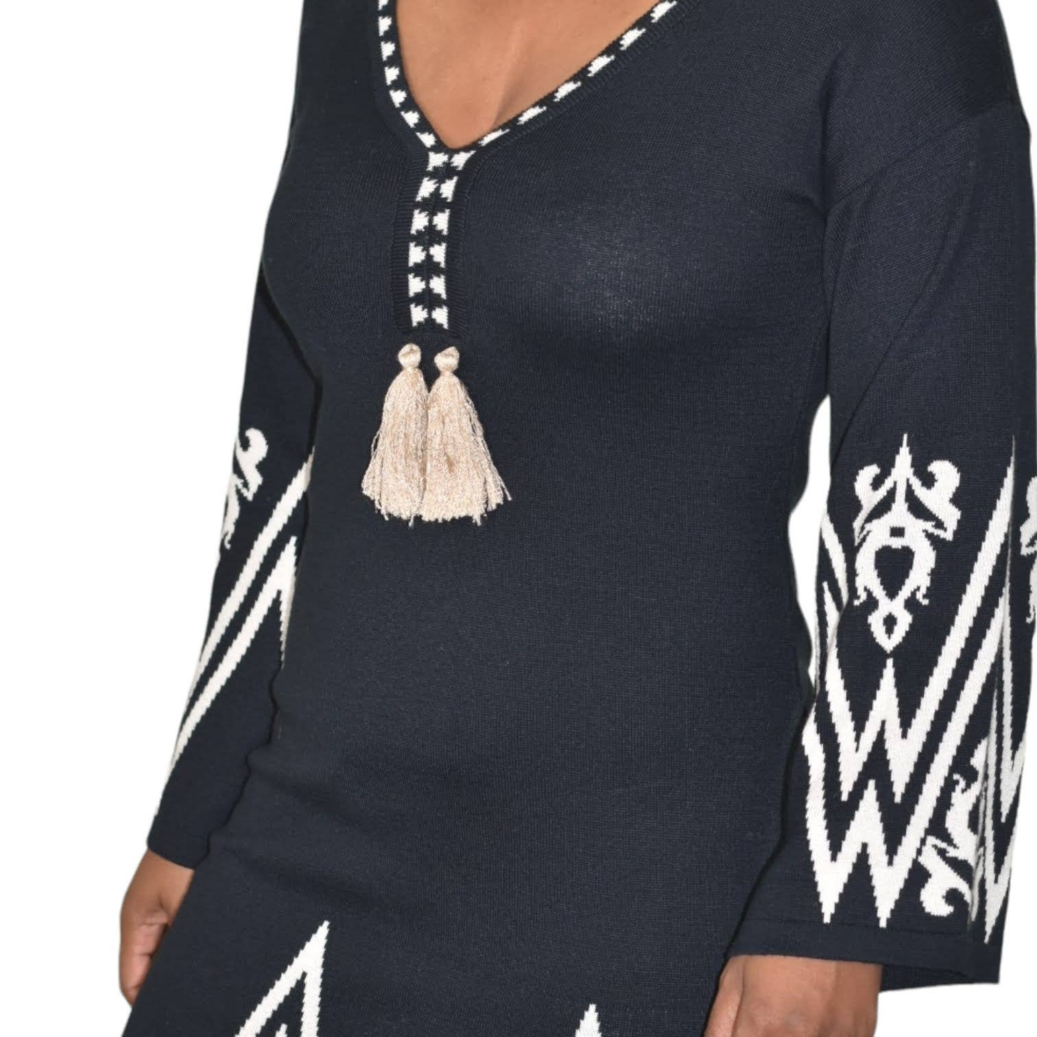 Aggel Knitwear Sweater Dress Maxi Black Monochromatic Caftan Tunic Side Slits Size Small