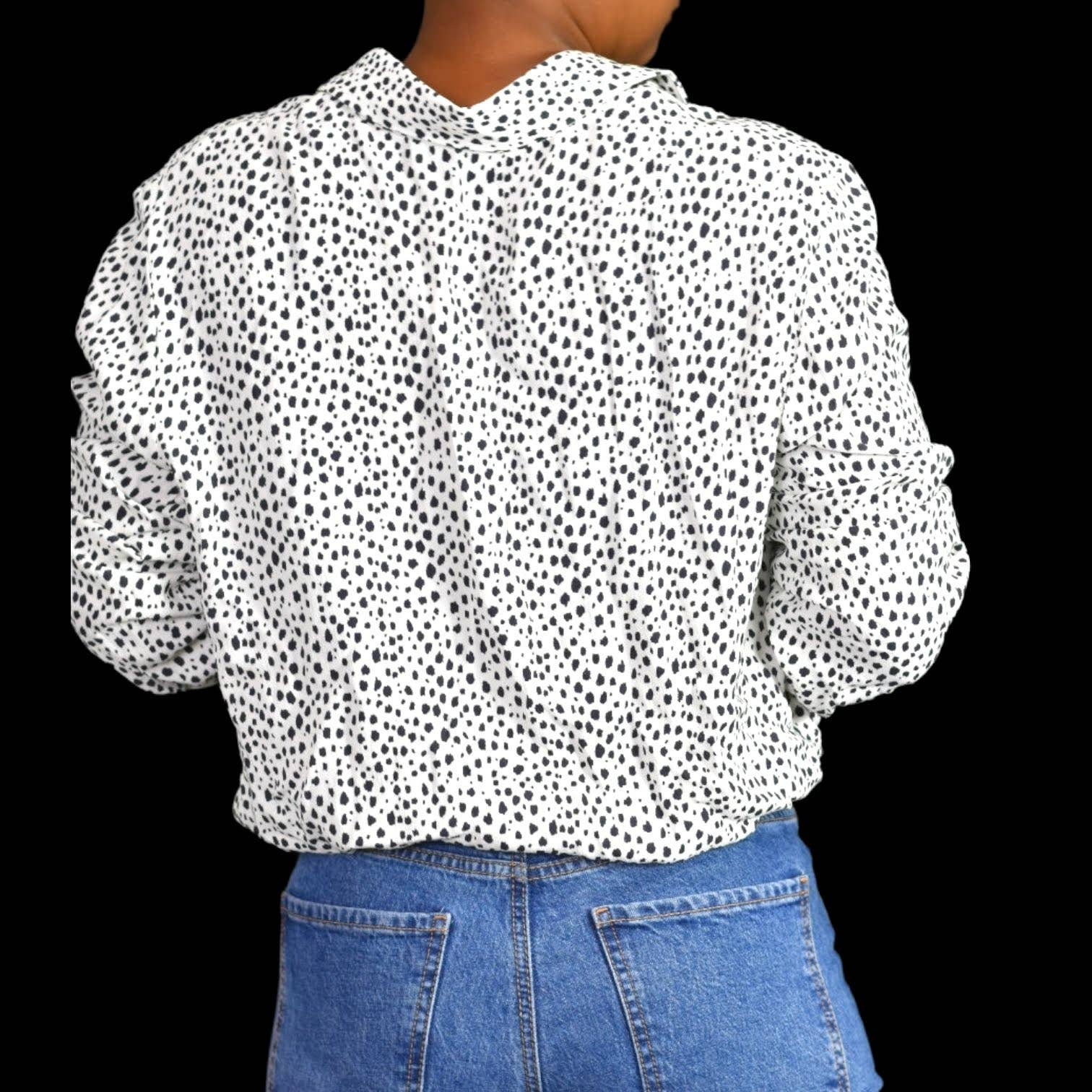 Emerson Fry Ribbons Blouse Black White Cheetah Animal Print Shirt Size Large