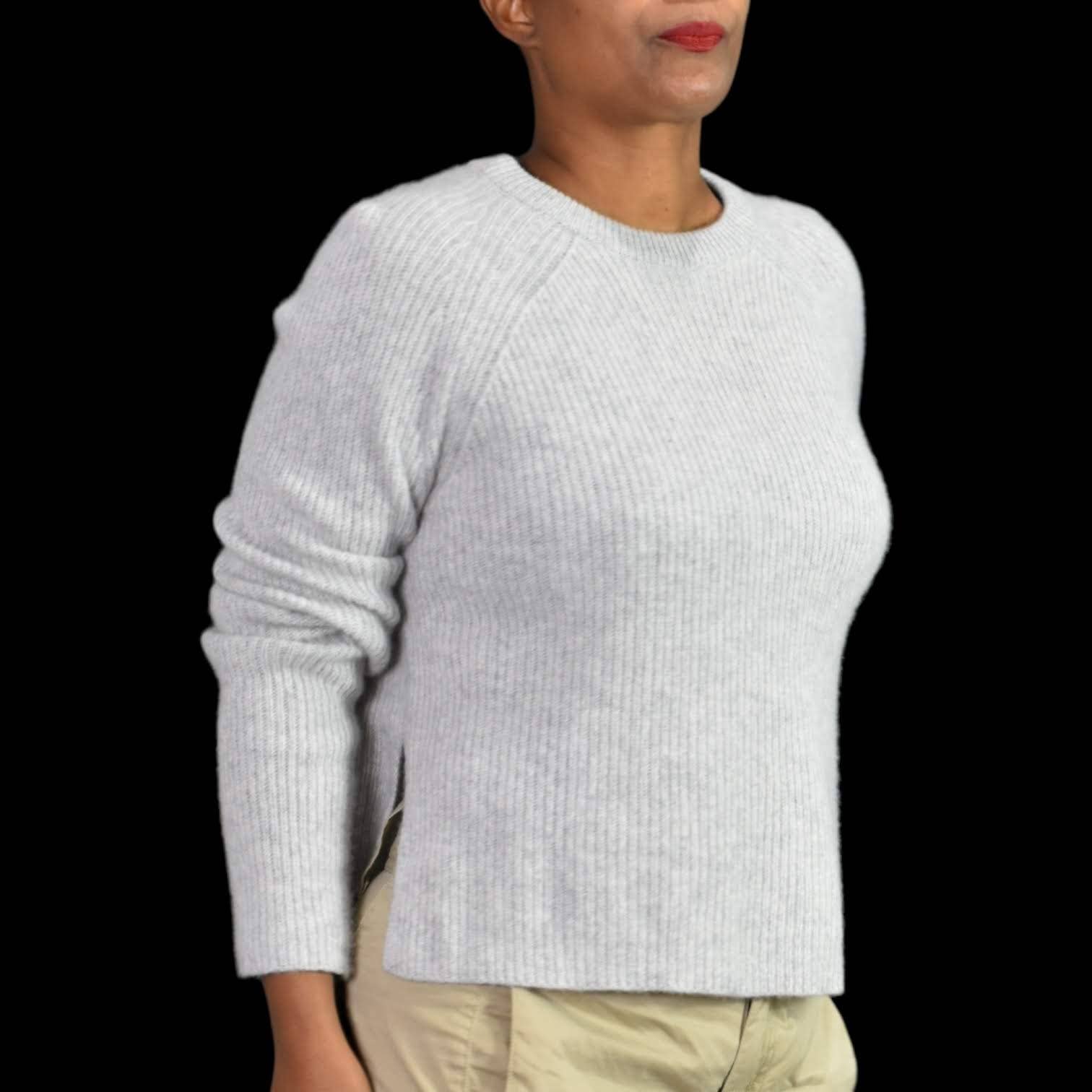 360 Cashmere Sweater Ribbed Gray Boxy Side Slits Crewneck Pullover Bianca Size Medium
