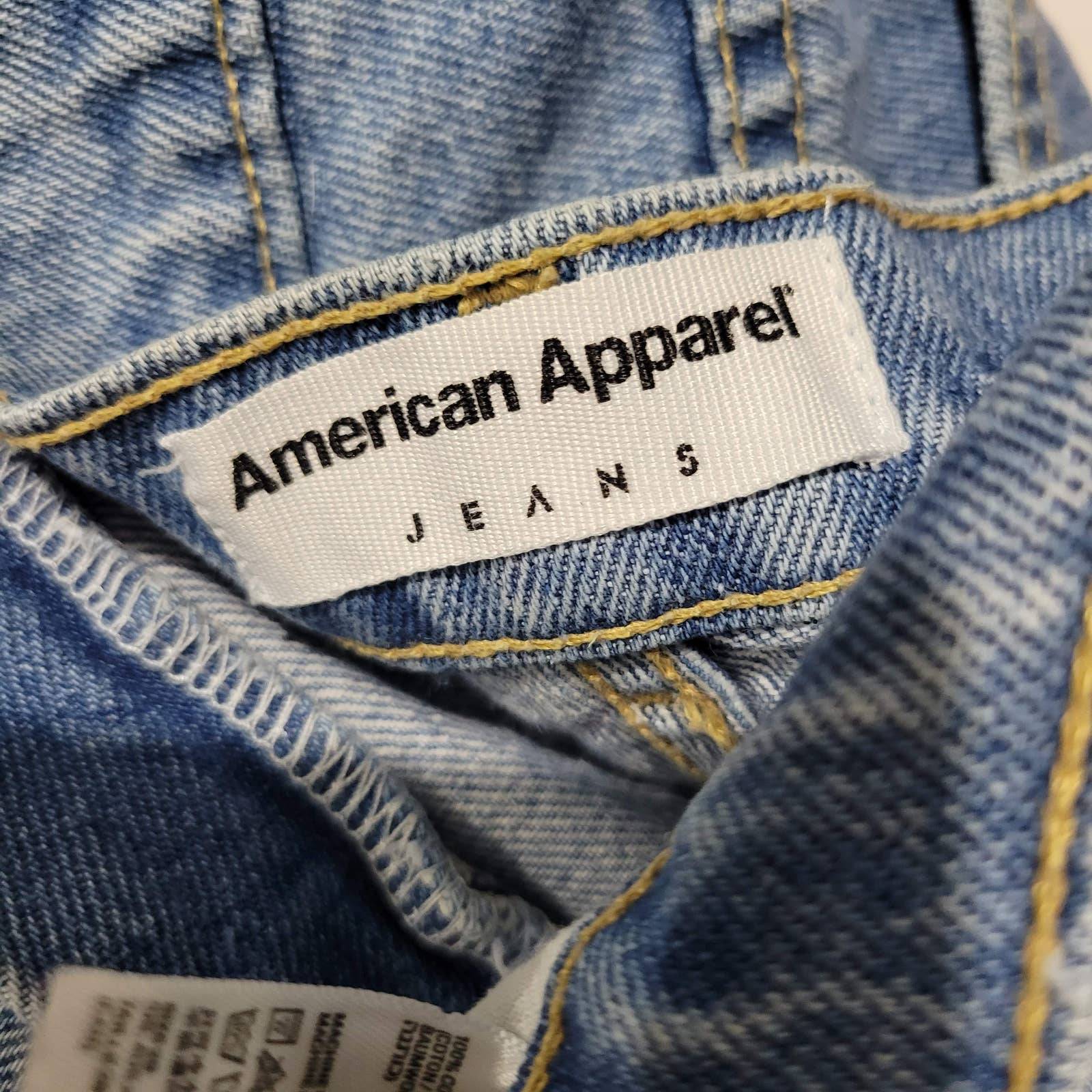 American Apparel High Rise Jean Shorts Cuffed Blue Light Wash Cotton Size 29