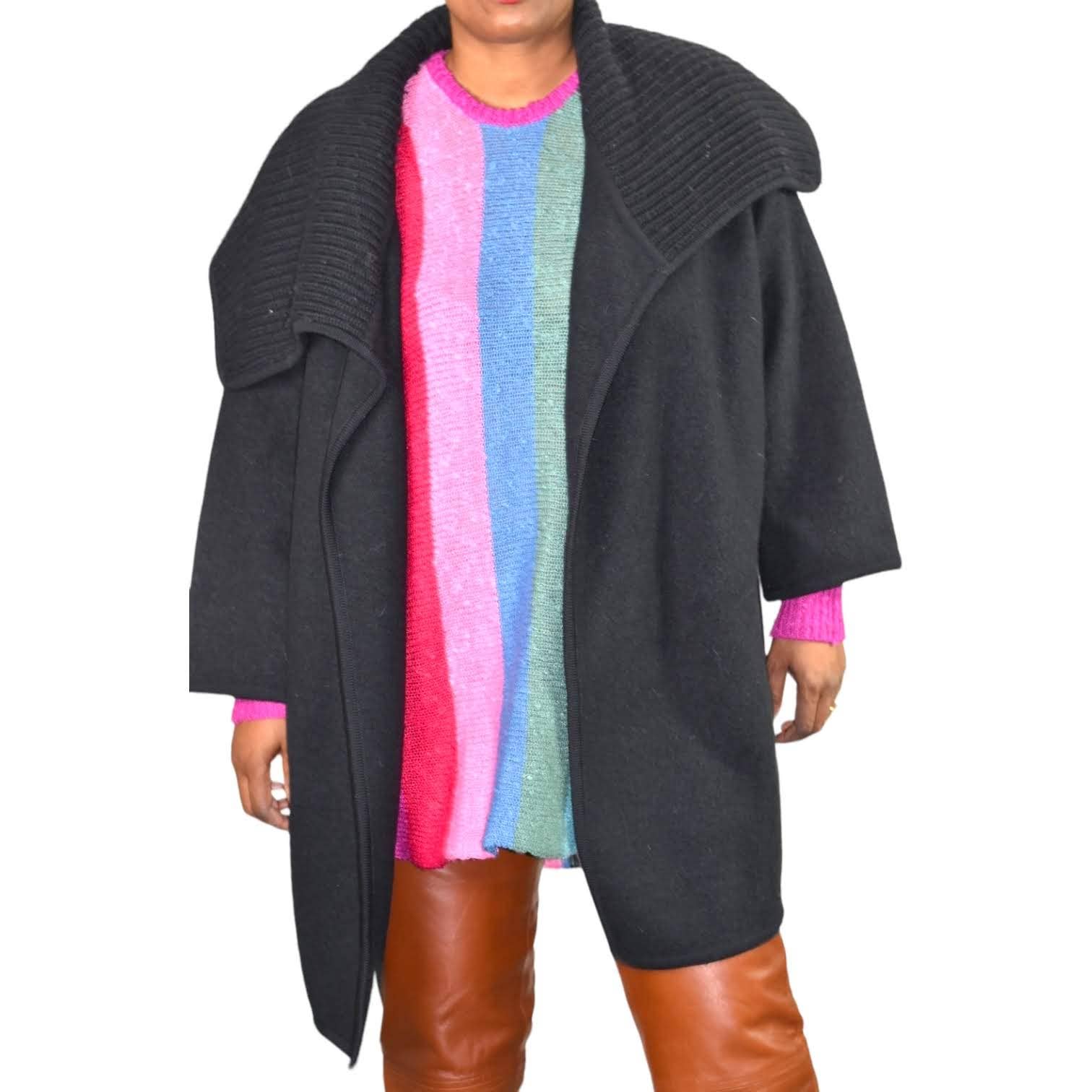 Vince Sweater Coat Black Wool Shawl Collar Knit Open Front Oversized Size Medium