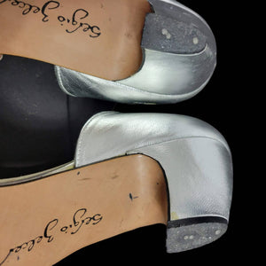 Sergio Zelcer Silver Metallic Heels Vintage Mirror Pointy Spanish Leather Size 7.5