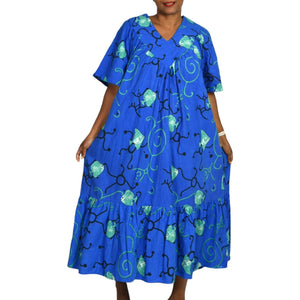 Vintage Patio Dress Housedress Midi Muumuu Blue Fish Print Tent Size Medium