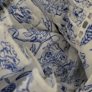 St Roche Chanterelle Midi Dress Blue Flutter Ruffle Sleeve Cotton Toile Size 2