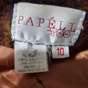 Vintage Papell Blazer Jacket Brown Double Breasted Oversized Printed Size Medium