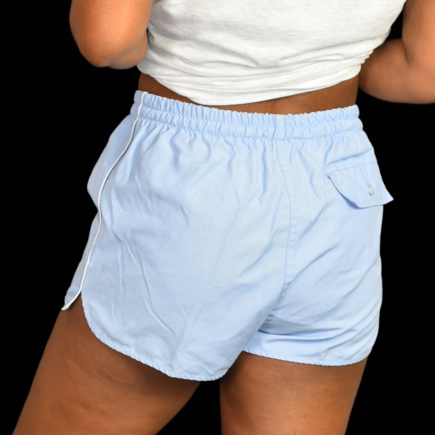 Vintage High Waist Shorts Drawstring Elastic Pastel Baby Blue Size Medium