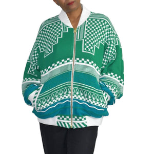 Anz Knit Bomber Sweater Cardigan Zip Front Retro Geometric Streetwear Size XL Mens Unisex