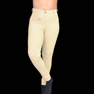 Tuffrider Riding Pants Tan Ribbed Knee Patch Breeches Sock Bottom Size 26 Womens Equestrian