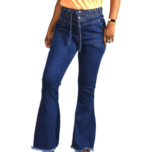Somedays Lovin Bell Botton Jeans Orion Flare High Waisted Belted Denim Size 28