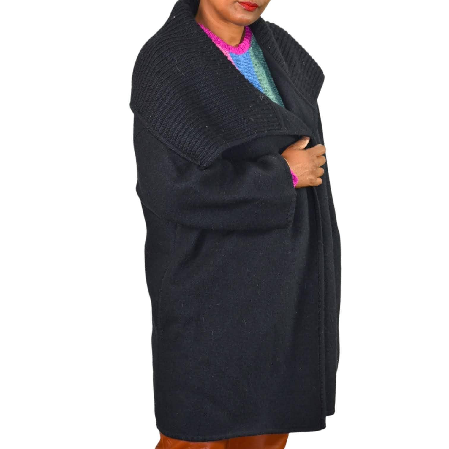 Vince Sweater Coat Black Wool Shawl Collar Knit Open Front Oversized Size Medium