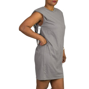 Babaton Shoulder Pad Dress Pewter Grey Crew Neck Mini Boxy Waif T-Shirt Size XXS