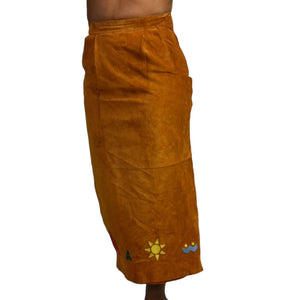 Eagles Eye Suede Skirt Embroidered Vintage Straight Column Midi Tribal Leather Brown Camel Size 2 XS