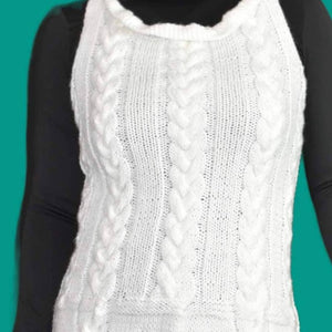 Handmade Sweater Dress White Chunky Cable Knit Sleeveless Mini Pencil Size Small