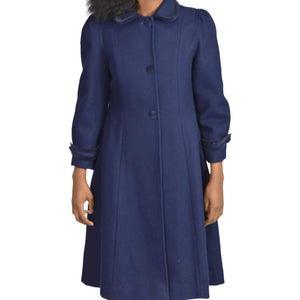 Vintage Rothschild Wool Coat Blue Navy Velvet Bow Dressy Puffy Sleeves Peacoat Size 12 Girls
