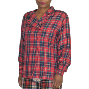 Vintage Tartan Shirt Red Double Breasted Tartan Chef Top LizSport Size Small Petite