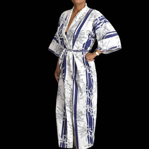 Vintage Japanese Kimono Robe Bamboo Stripe Print Epitome Wrap Cotton Yukata