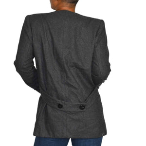 Vintage Sasson Blazer Jacket Grey Wool Menswear Shoulder Pads Boxy Straight Size 6