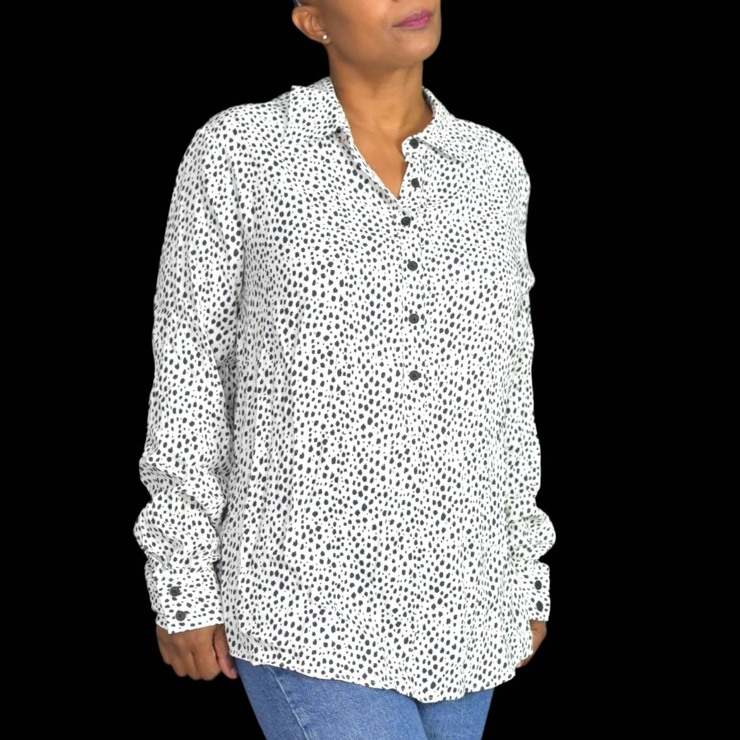 Emerson Fry Ribbons Blouse Black White Cheetah Animal Print Shirt Size Large