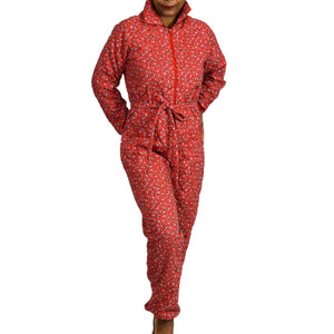 Vintage Quilted Jumpsuit Pajamas Loungewear Red Floral Calico GCaserotti Size XS