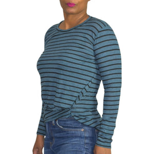 Stateside Twist Front Tee Long Sleeves Tucked Striped Slub Jersey Size Medium