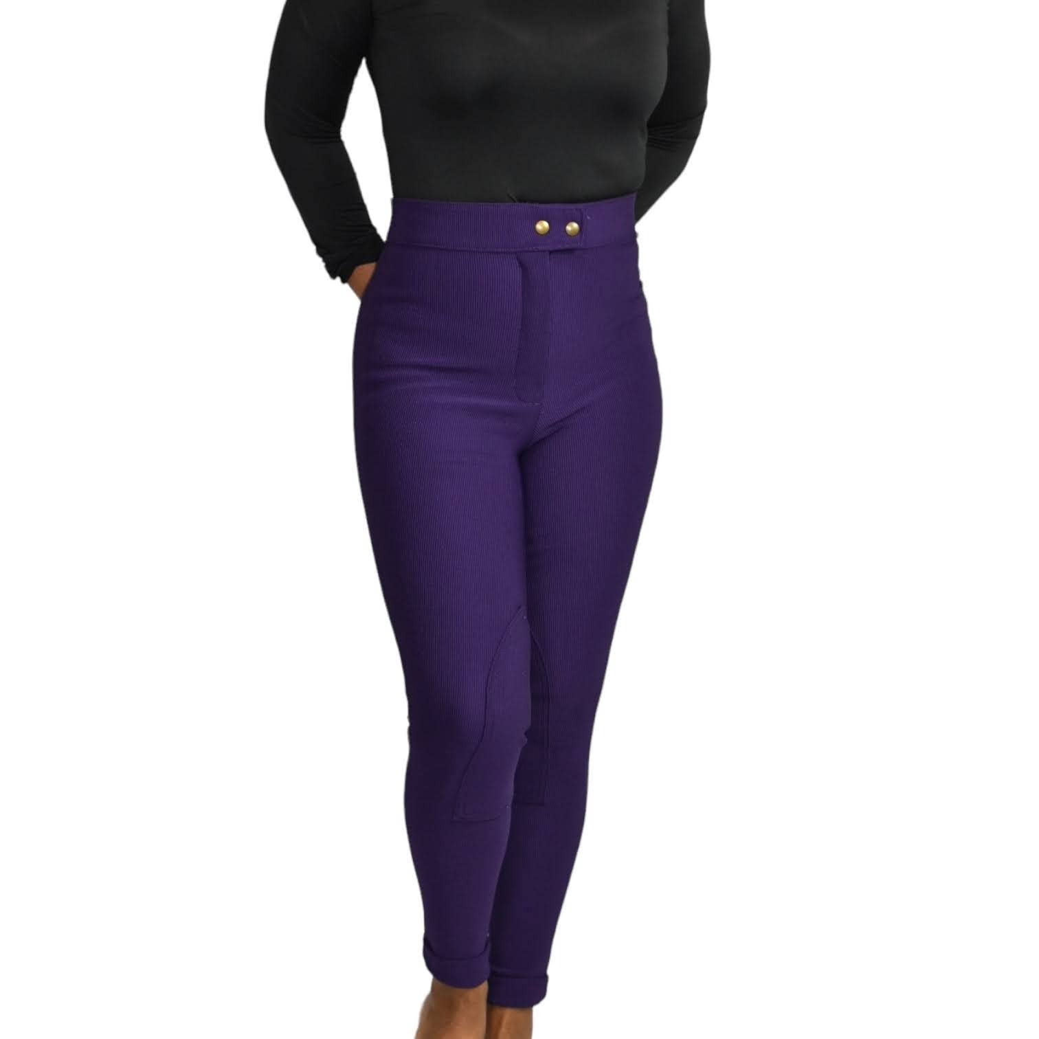 American Apparel Riding Pants Purple Ribbed Nylon High Waisted Slim Size Medium