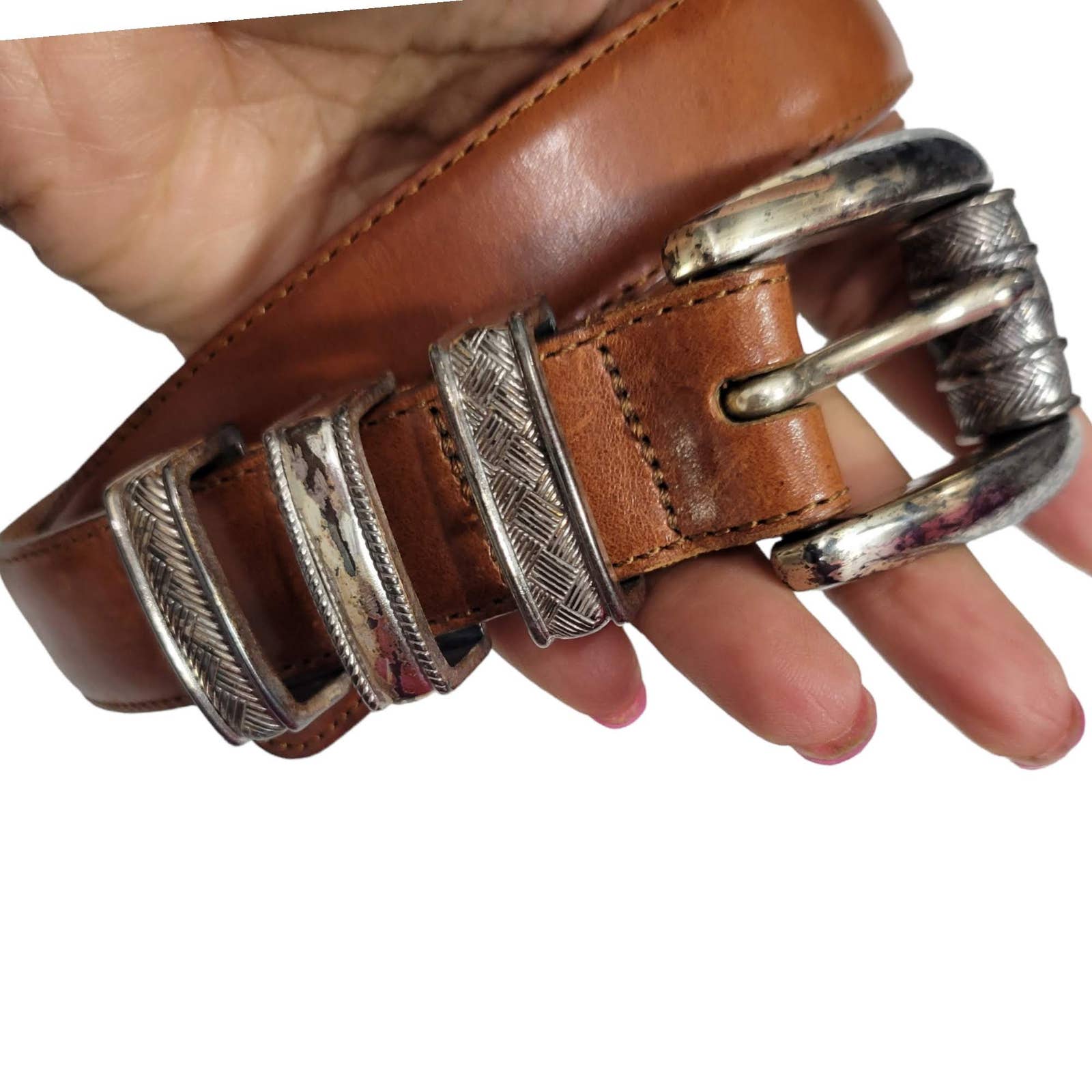 Brighton Western USA Belt Leather Brown Western Cowgirl Rancher 90s Size Medium