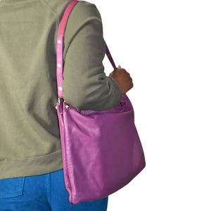 Pour La Victoire Shoulder Bag Bijou Slouchy Slim Envelope Purple Raspberry Leather