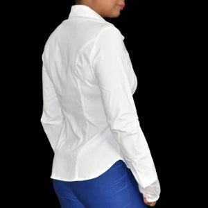 Lauren Vidal White Shirt Button Front Collared Long Sleeves Stretch Size Small
