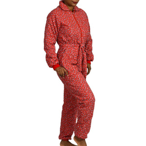 Vintage Quilted Jumpsuit Pajamas Loungewear Red Floral Calico GCaserotti Size XS