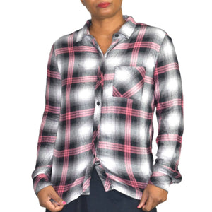 Rails Hunter Plaid Shirt Button Down Flannel Black Taffy PInk Slim Size Small