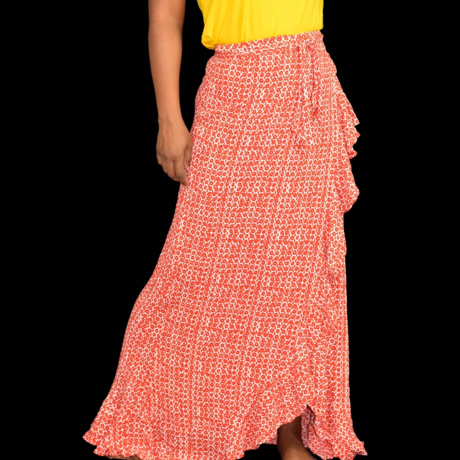 Cleobella Wrap Maxi Skirt Anthropologie Evangeline Red White Ruffle Size Medium