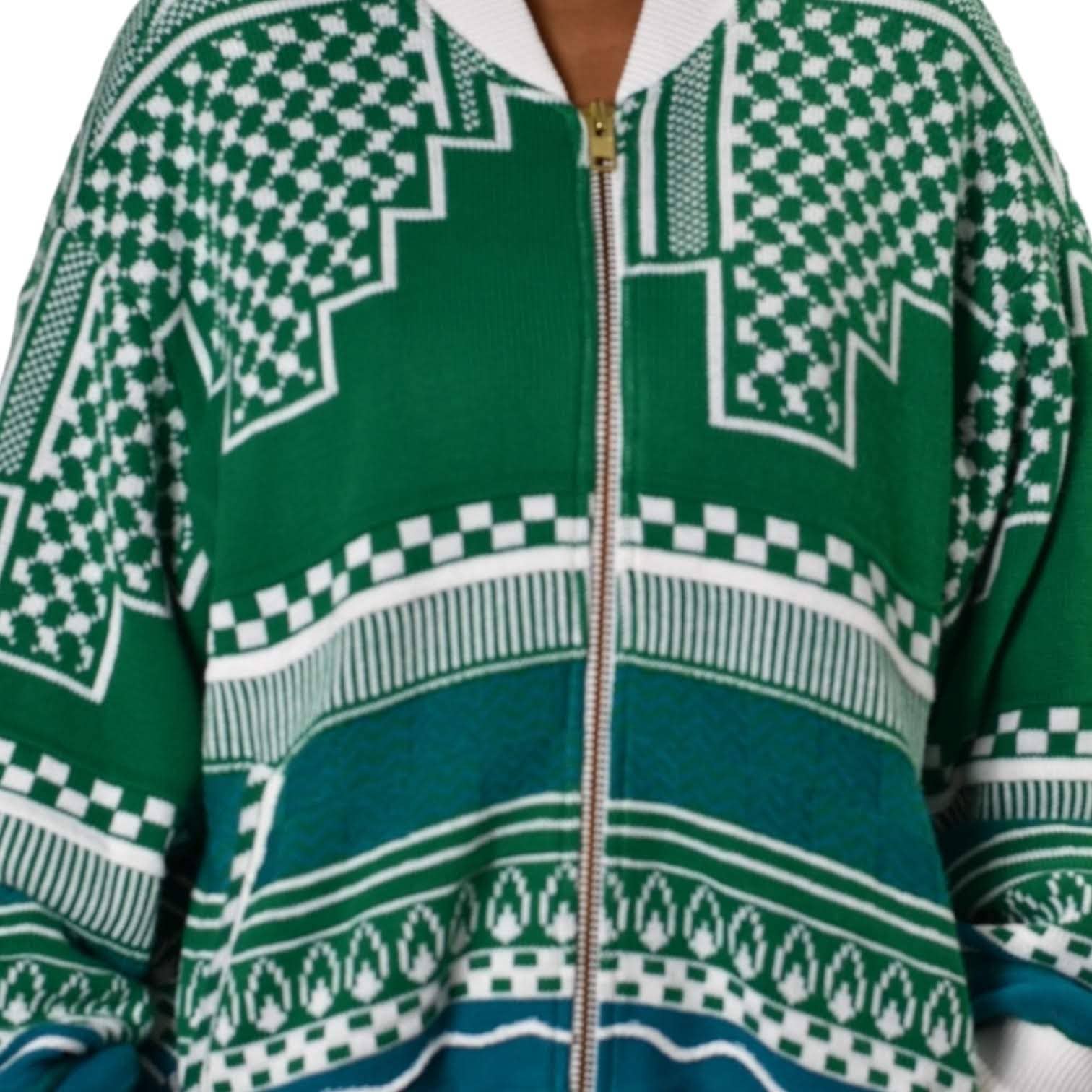 Anz Knit Bomber Sweater Cardigan Zip Front Retro Geometric Streetwear Size XL Mens Unisex
