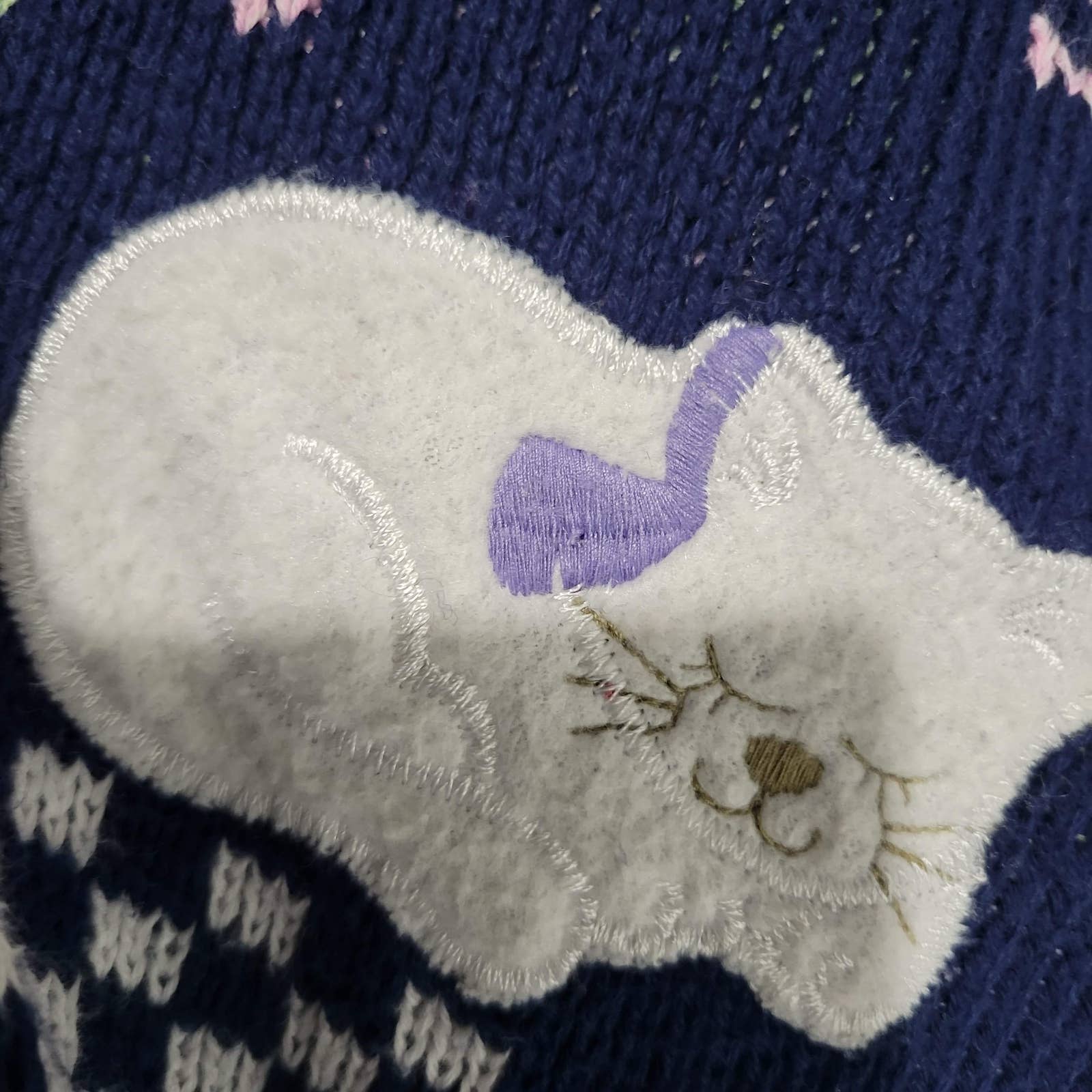 Vintage Puff Sleeve Sweater Blue Teacher Cats Ugly Fairy Kei Kawaii Size Large