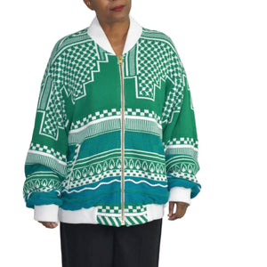 Anz Knit Bomber Sweater Cardigan Zip Front Retro Geometric Streetwear Size XL Mens Unisex