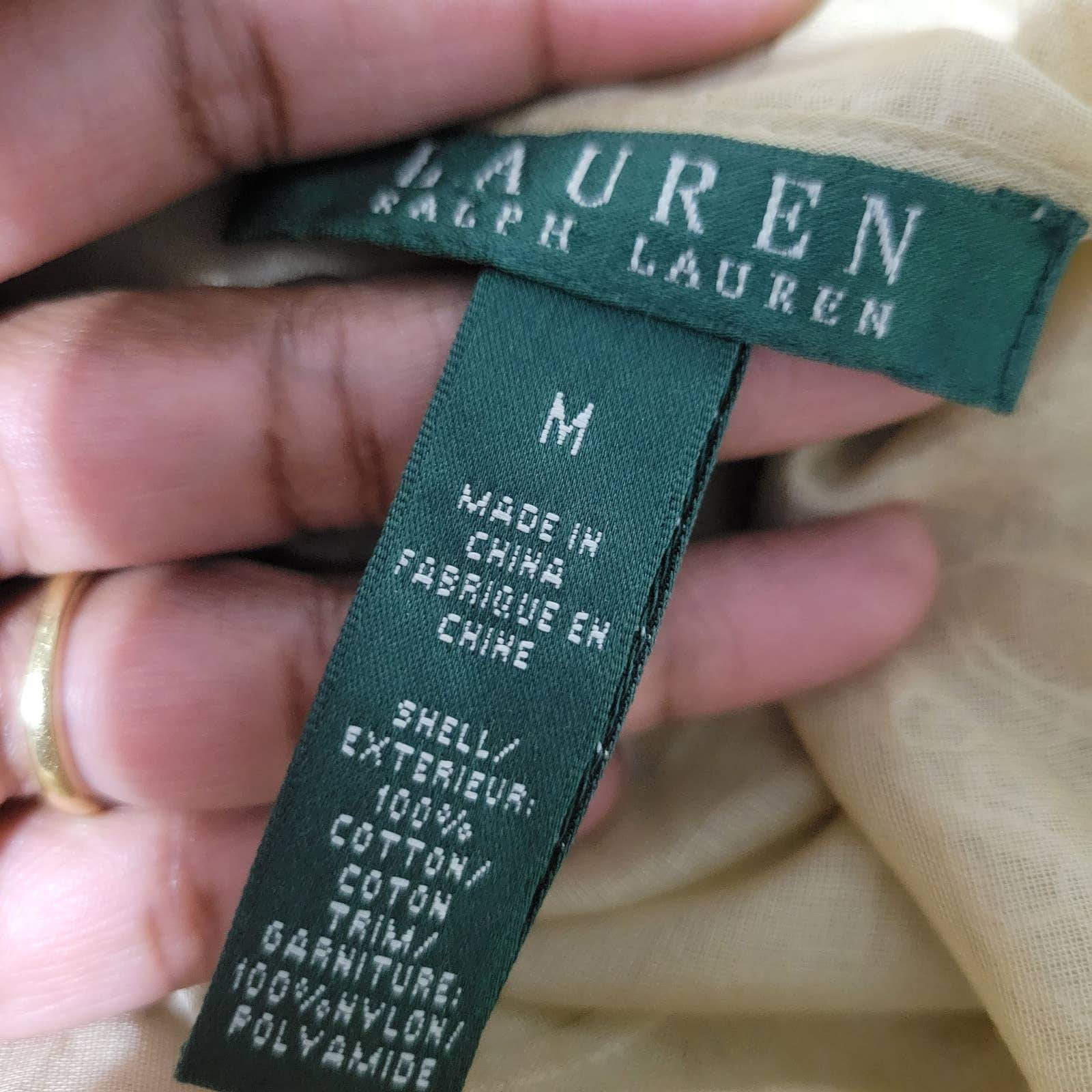 Lauren Ralph Lauren Ruffled Wrap Top Cotton Voile Blouse Lace LRL Size Medium