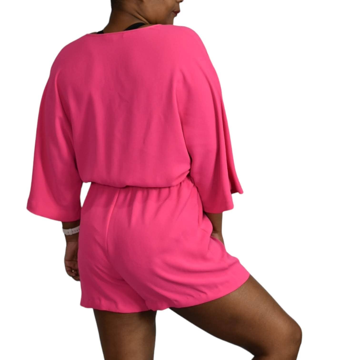 Trina Turk Tori Romper Hot Pink Playsuit Drawstring Shorts Blouson Travel Size Medium