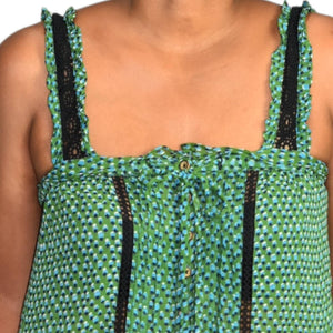 Anthropologie Bardot Tank Top Green Printed Sheer Chiffon Crochet Blouse Size 2