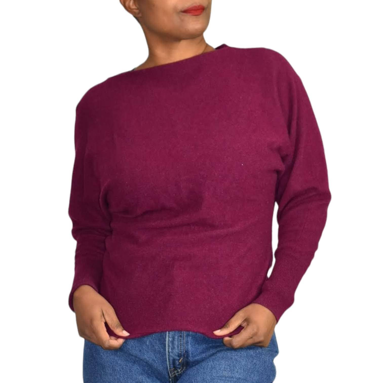Club Monaco Cashmere Pullover Sweater Magenta Purple Keyhole Back Bow Dolman Sleeve Size Small