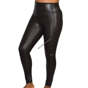 Spanx Faux Leather Croc Leggings Brown Shine High Waist Shaping Slimming Size Small