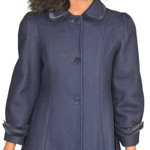 Vintage Rothschild Wool Coat Blue Navy Velvet Bow Dressy Puffy Sleeves Peacoat Size 12 Girls