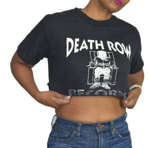 Vintage Death Row Records Cropped Tee T Shirt Unisex Cutoff Broken In Size Small