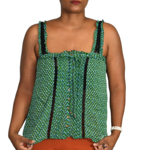 Anthropologie Bardot Tank Top Green Printed Sheer Chiffon Crochet Blouse Size 2