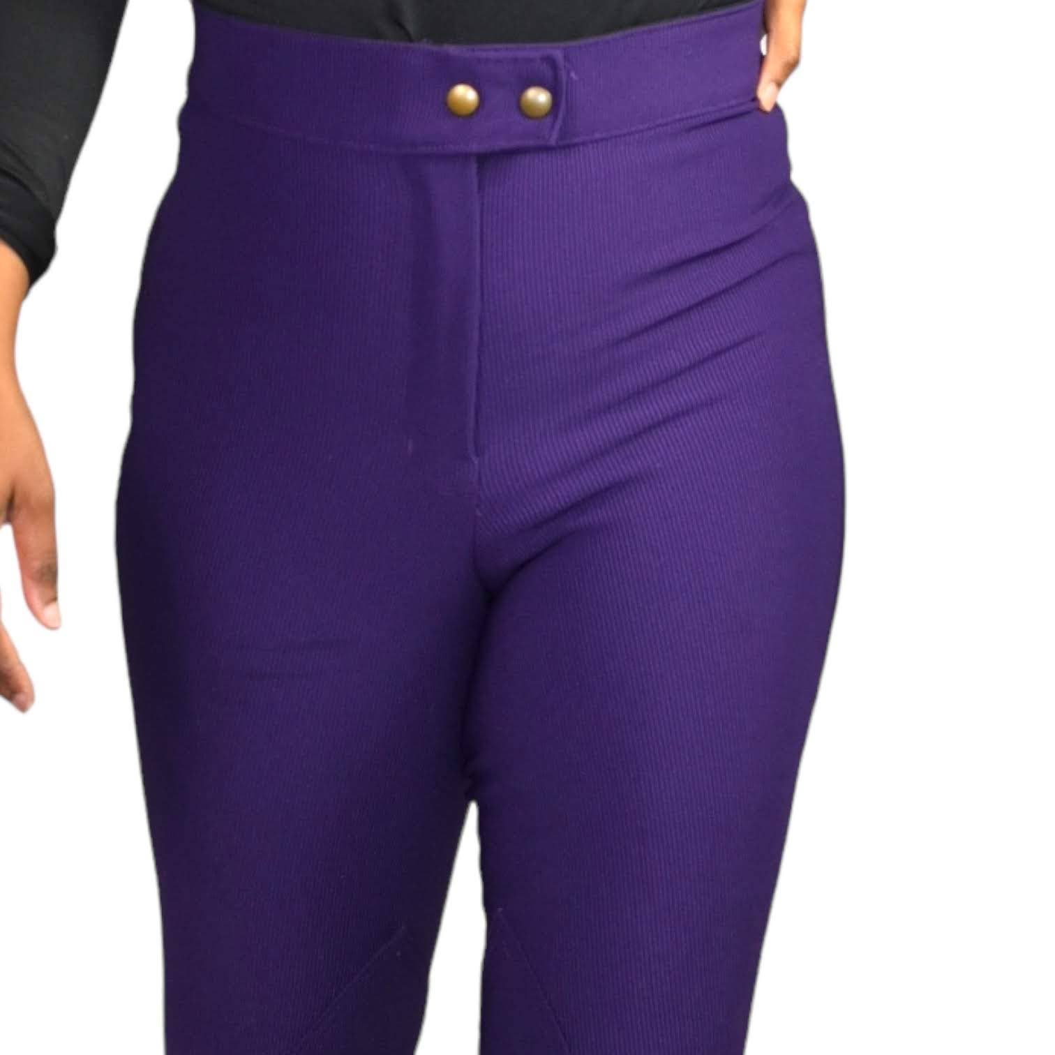 American Apparel Riding Pants Purple Ribbed Nylon High Waisted Slim Size Medium