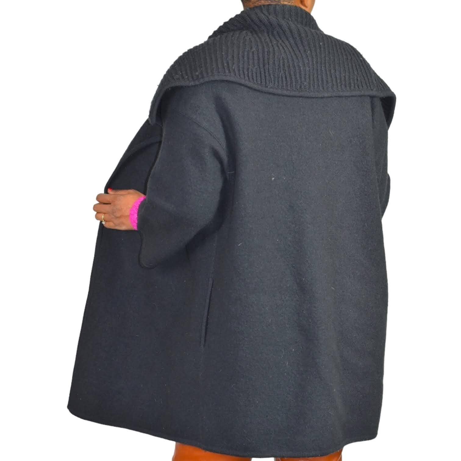 Vince Sweater Coat Black Wool Shawl Collar Knit Open Front Oversized Size Medium