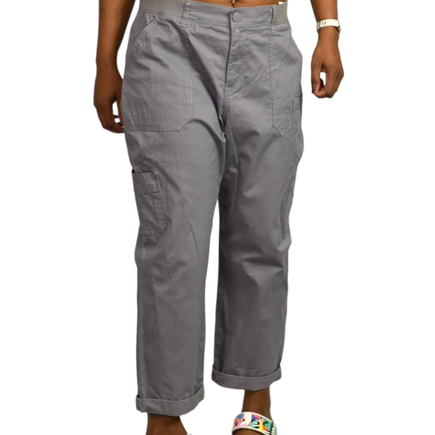 Lee Cargo Pants Relaxed Fit Cropped Cuffed Grey Straight Capri Mid Rise Size 12