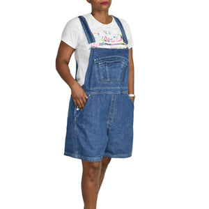 Vintage Bib Overalls Shorts Shortalls Blue Medium Wash Carpenter Plus Size 18W