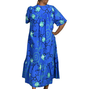 Vintage Patio Dress Housedress Midi Muumuu Blue Fish Print Tent Size Medium