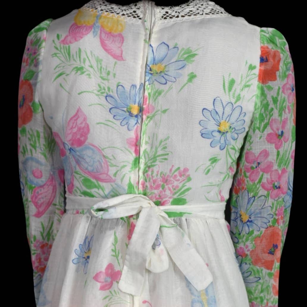 Vintage Prairie Dress RAR Hippie Floral Flower Garden Maxi 70s Cottage Size XXS