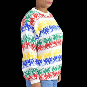 Vintage Transformer Sweater Pullover Colorful Fair Isle Rainbow Geometric Ski Crayon Primary Colors Size Large
