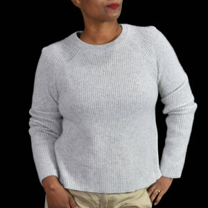 360 Cashmere Sweater Ribbed Gray Boxy Side Slits Crewneck Pullover Bianca Size Medium